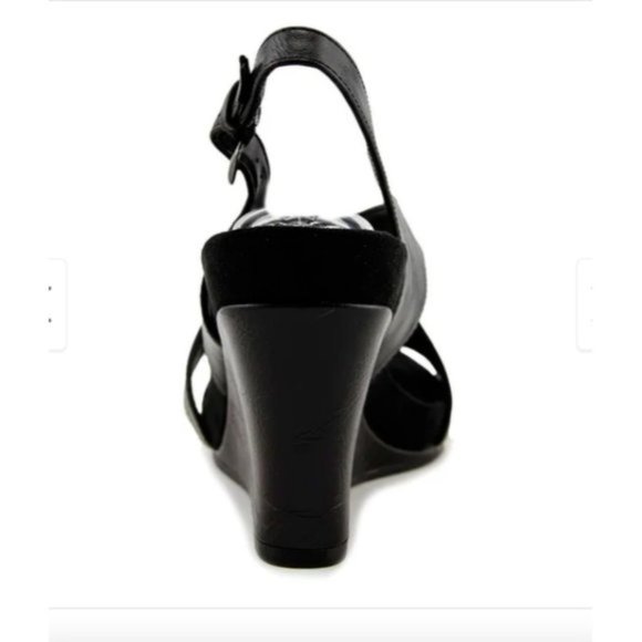 Aerosoles Plushed Together Open Toe Synthetic Black Snake Wedge Shoes Sz.8.5 - Picture 4 of 10